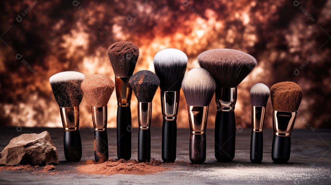 Pincéis de maquiagem juntos sobre um fundo ilustrativo