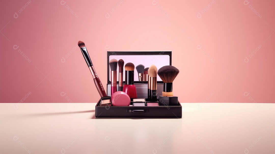 Estojo de maquiagem e pincéis