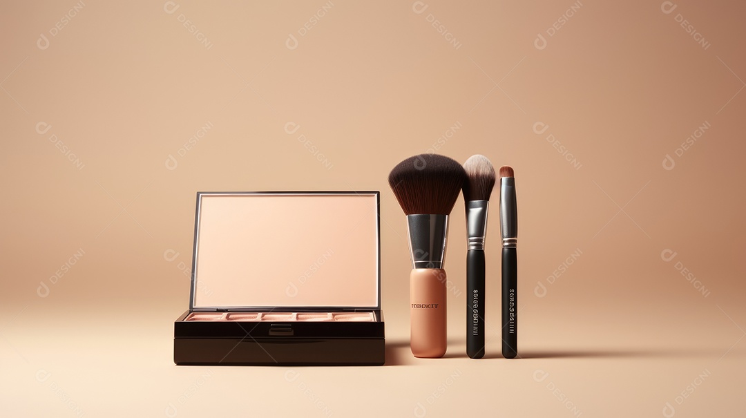 Paleta de sombra com pincéis para maquiagem