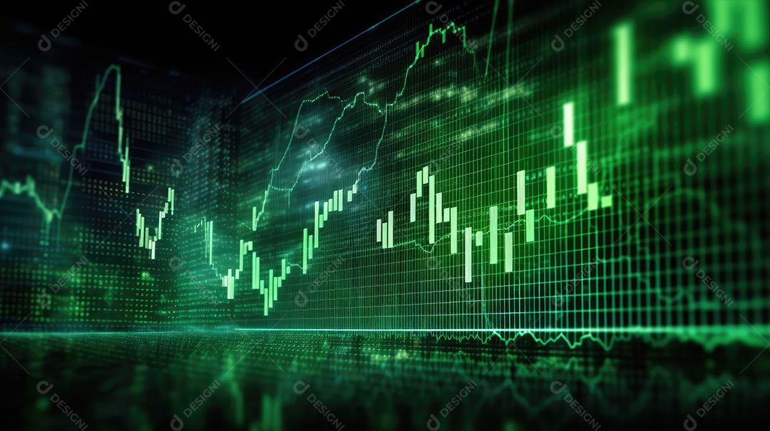 Gráfico de investimento tabelado em tela tecnológica