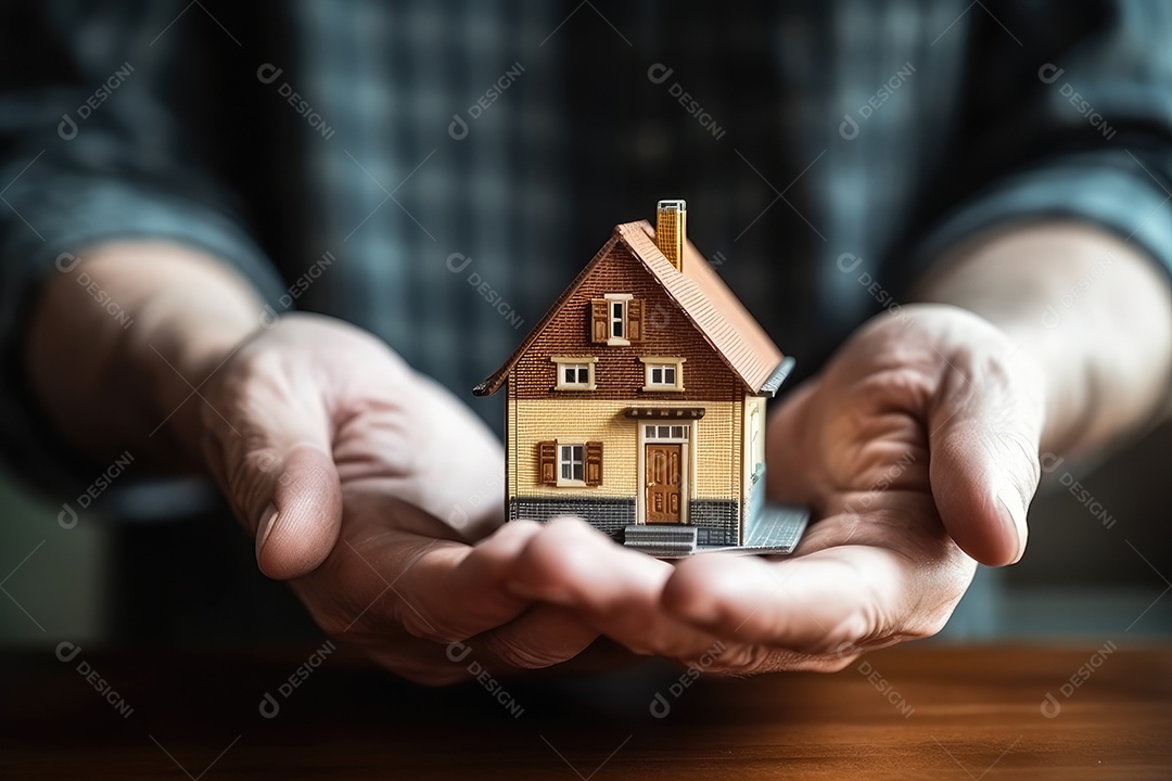 Imagem mostra uma pessoa segurando miniatura de uma casa conceito mercado imobiliário