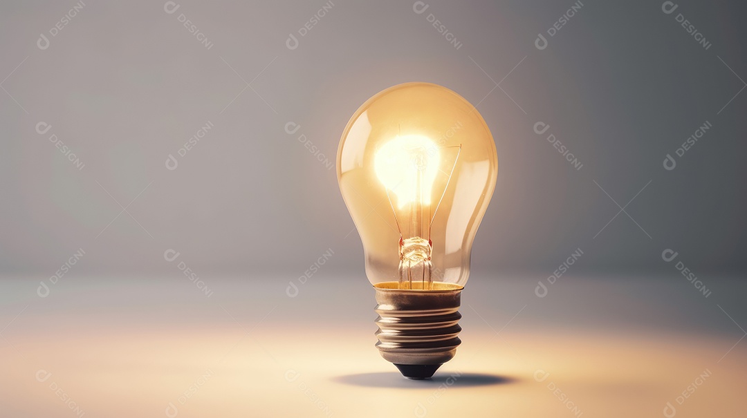 Lâmpada ligada ccom sombra ao fundo branco