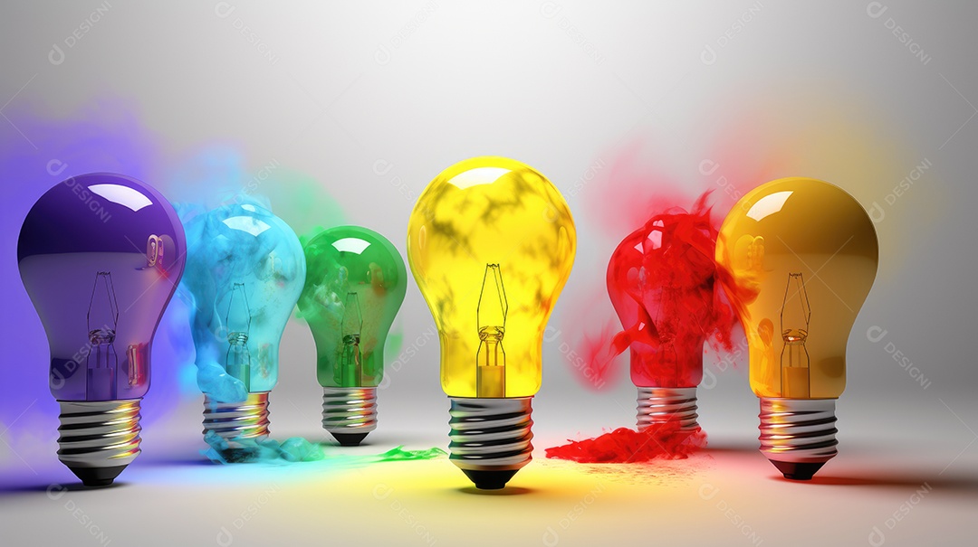 Lâmpadas coloridas sobre fundo branco