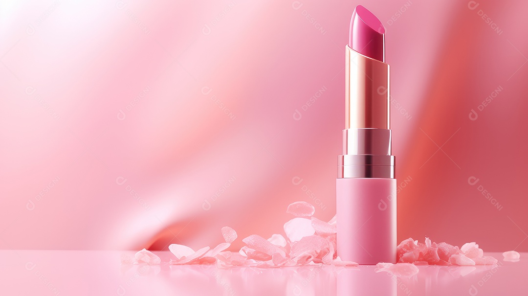 Imagem de um batom cor de rosa sobre fundo claro
