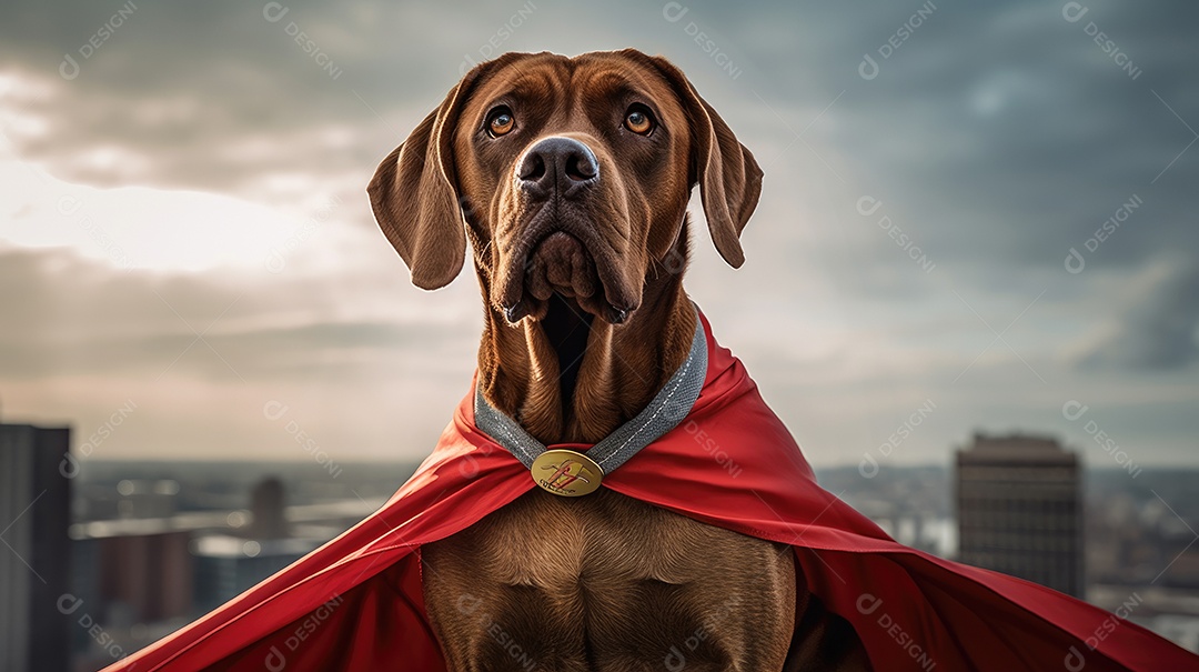 Cachorro super herói com capa vermelha