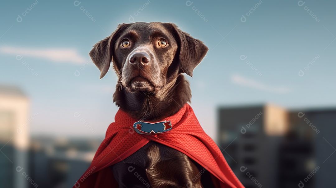 Cachorro super herói com capa vermelha