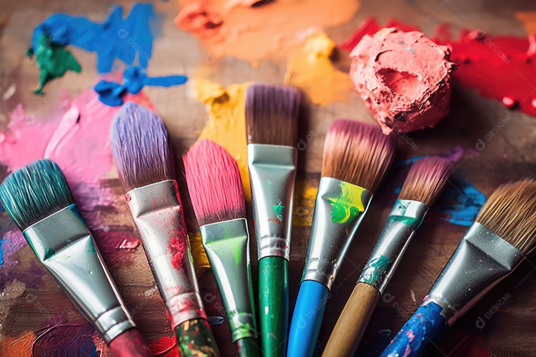 Pincéis de pintura tintas coloridas