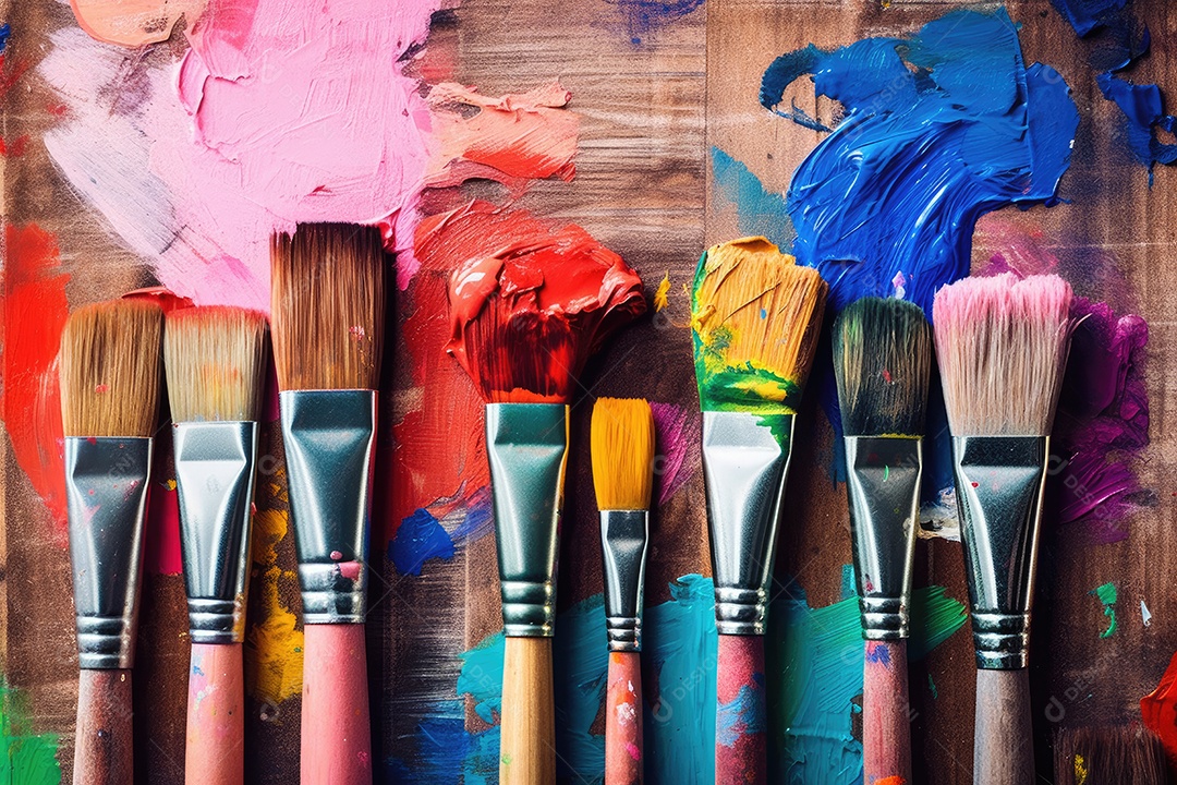 Pincéis de pintura tintas coloridas
