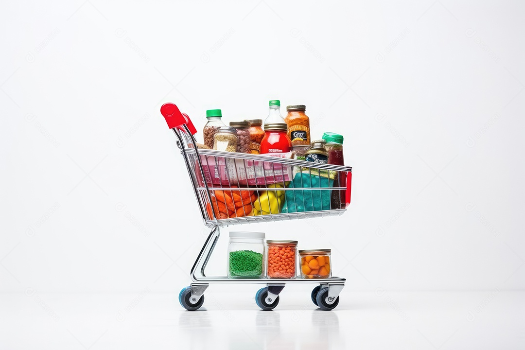 Carrinho de compras com comida de supermecado