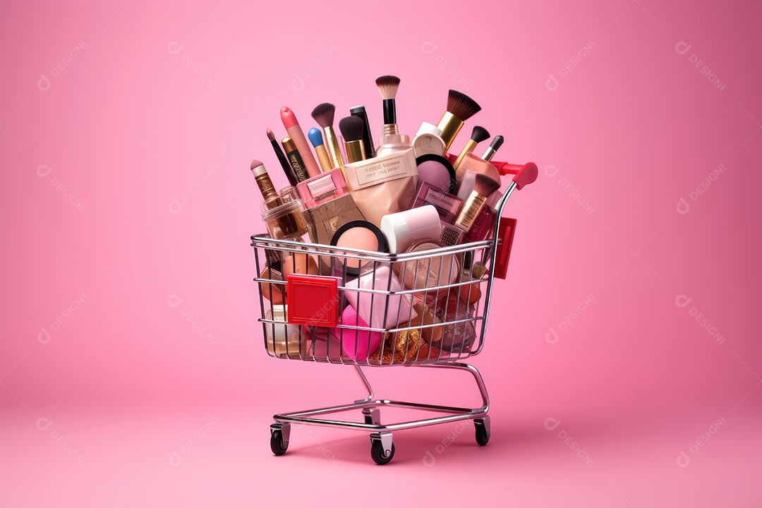 Carrinho de compras conceito de comprar maquiagens