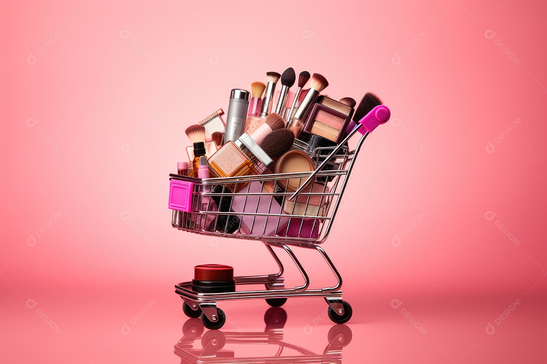 Carrinho de compras conceito de comprar maquiagens