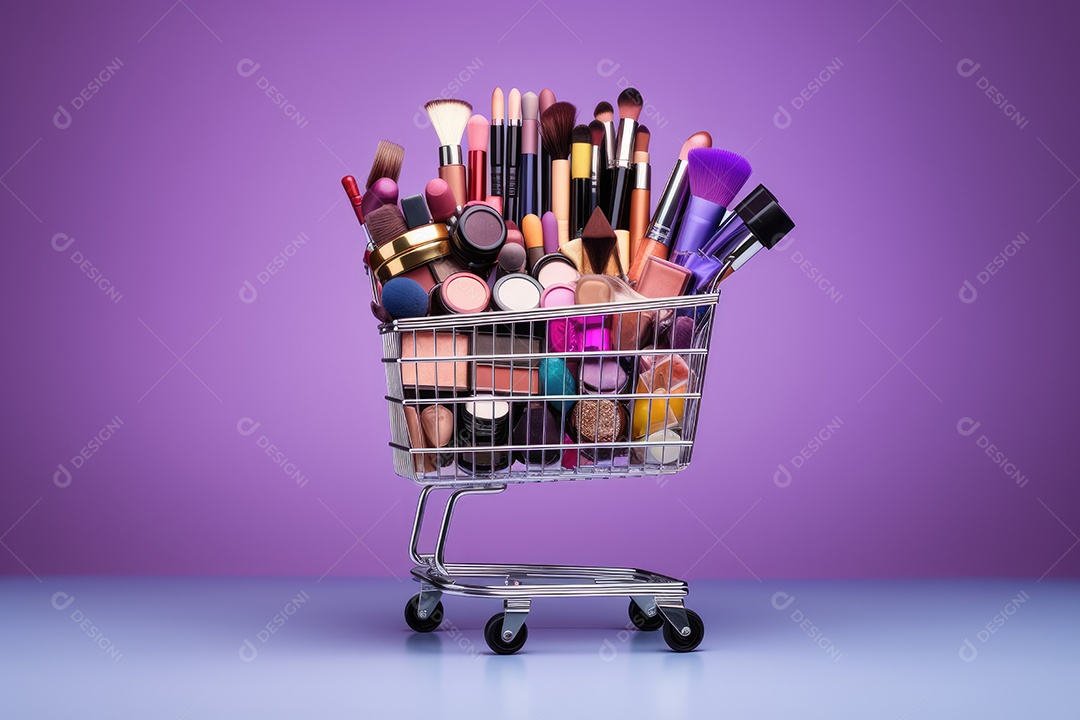 Carrinho de compras conceito de comprar maquiagens