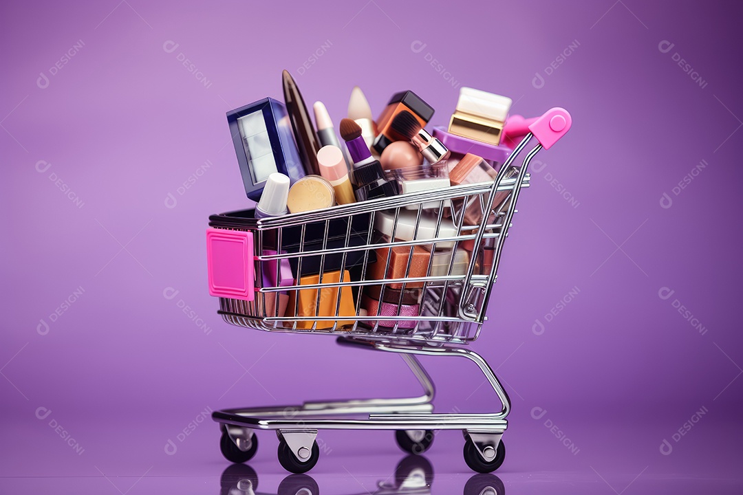 Carrinho de compras conceito de comprar maquiagens