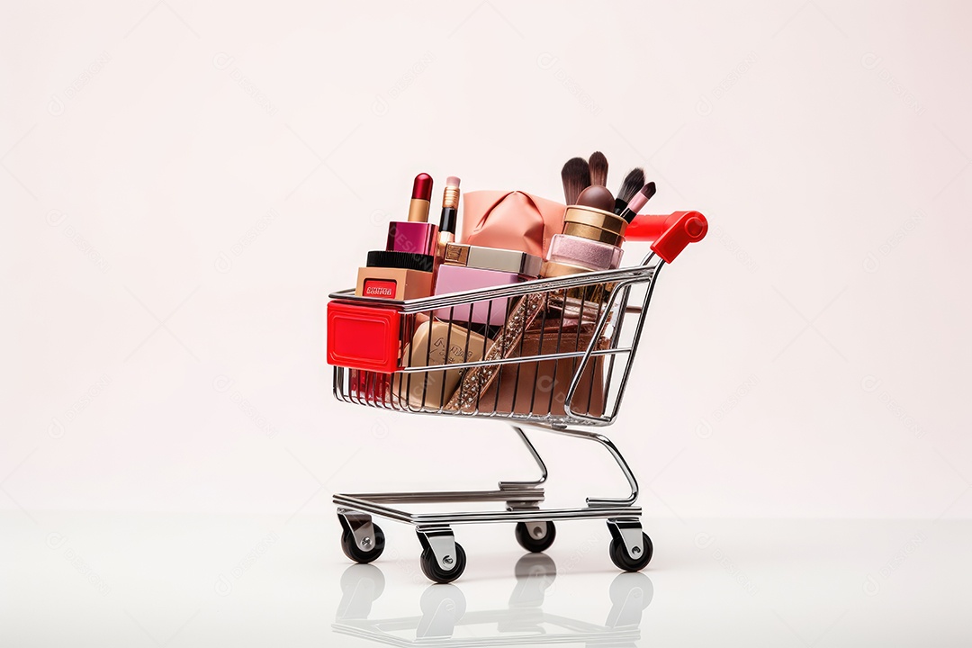 Carrinho de compra conceito de comprar maquiagem