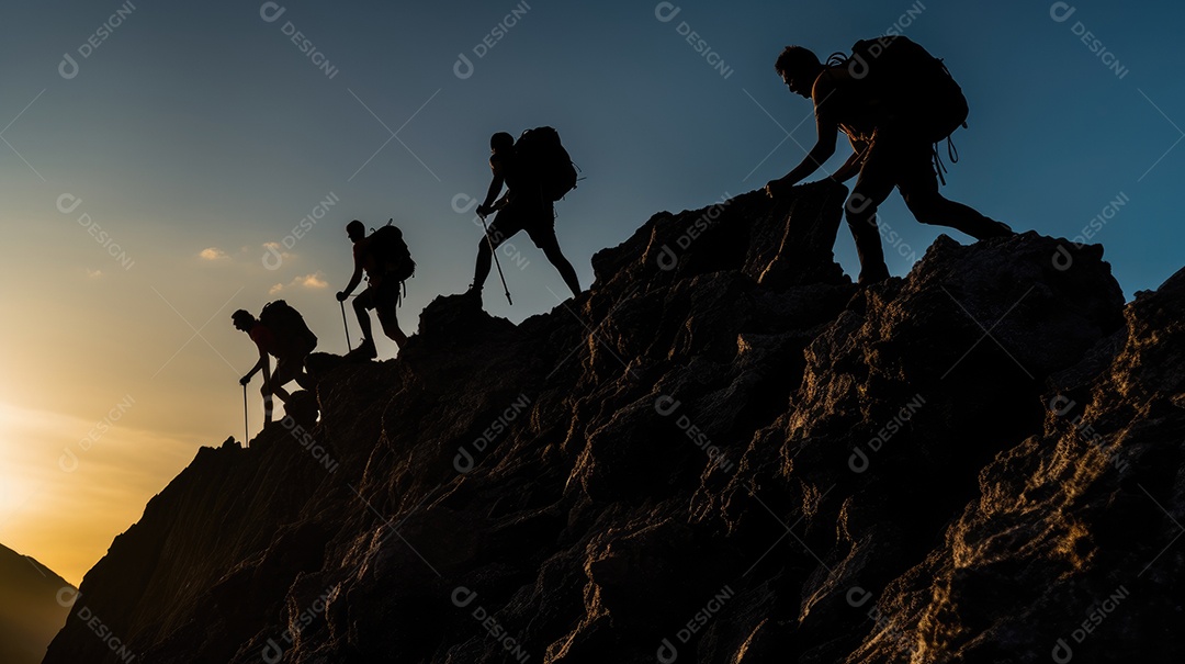 Um grupo de pessoas praticando caminhada em montanhas