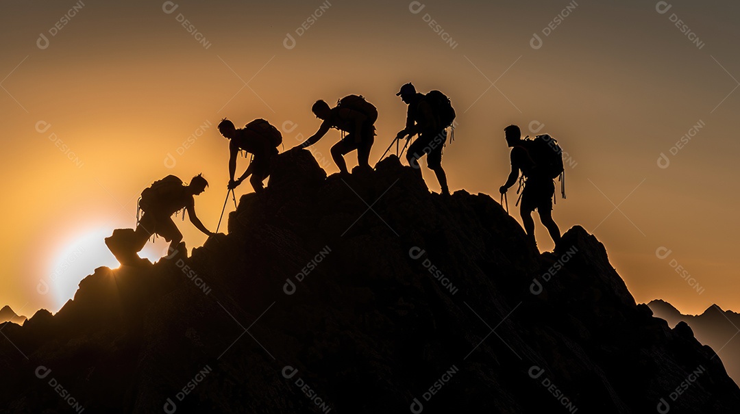 Um grupo de pessoas praticando caminhada em montanhas