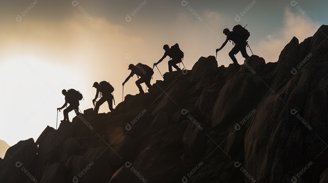 Um grupo de pessoas praticando caminhada em montanha