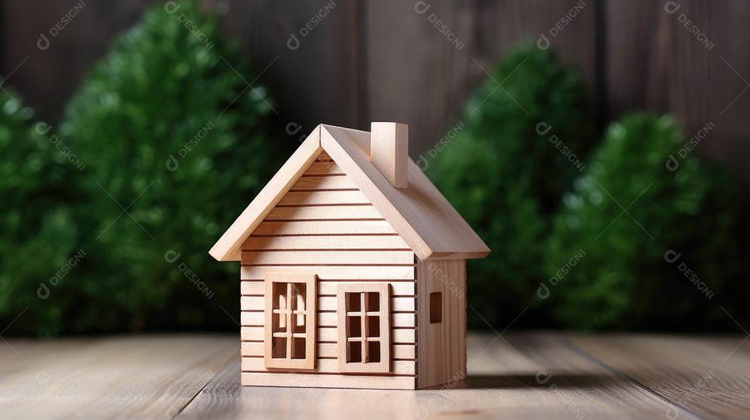 Casinha de madeira rústica sobre uma mesa