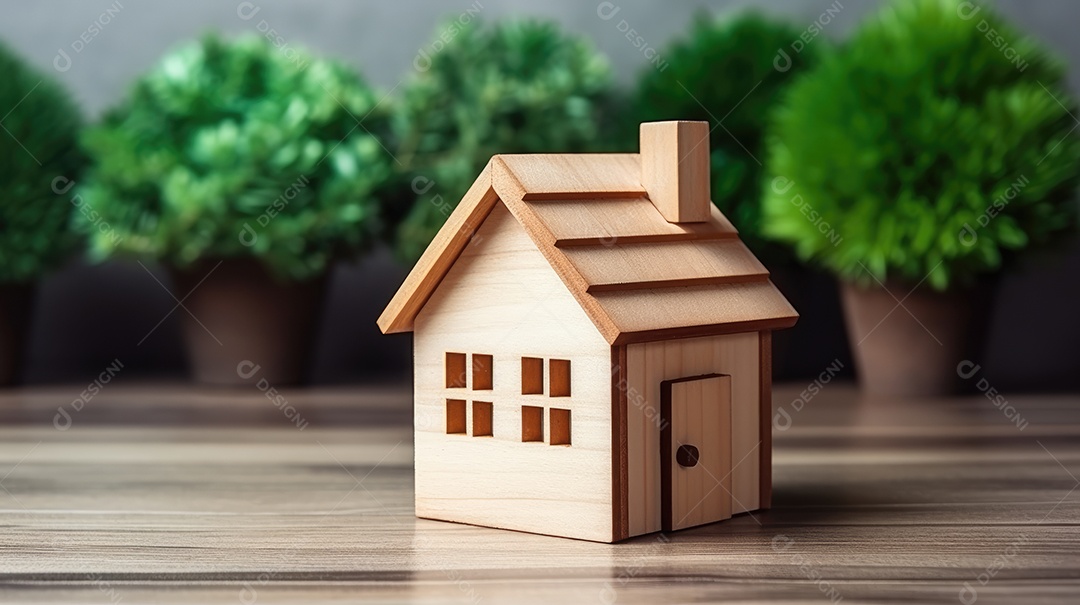 Casinha de madeira rústica sobre uma mesa