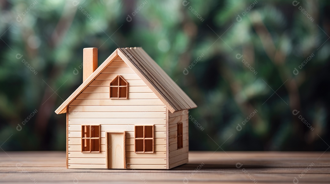 Casinha de madeira rústica sobre uma mesa