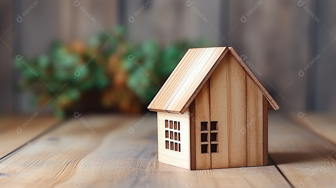 Casinha de madeira rústica sobre uma mesa