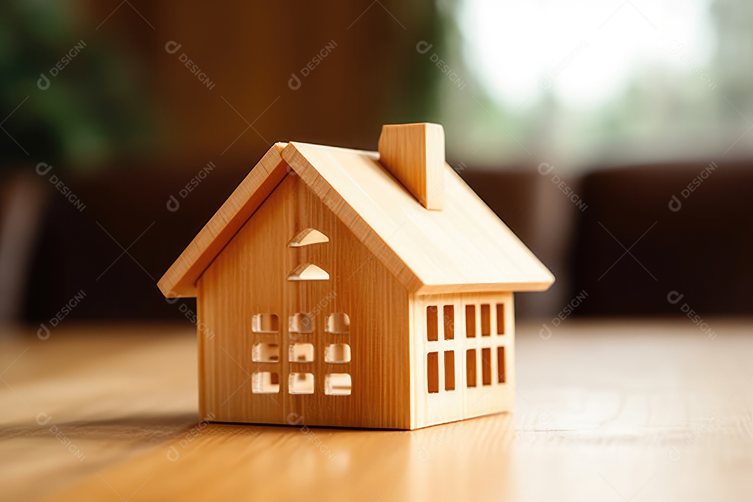Casinha de madeira rústica sobre uma mesa
