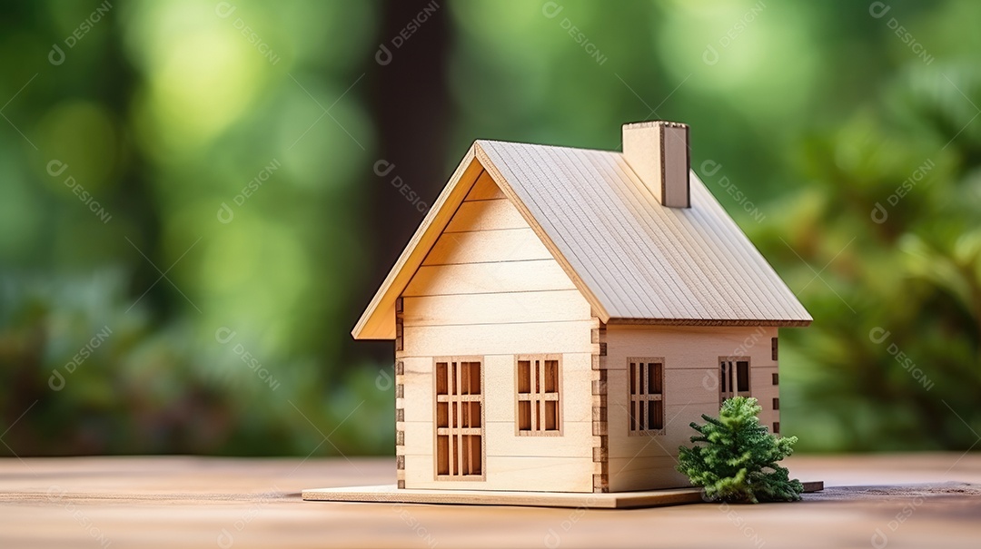 Casinha de madeira rústica sobre uma mesa