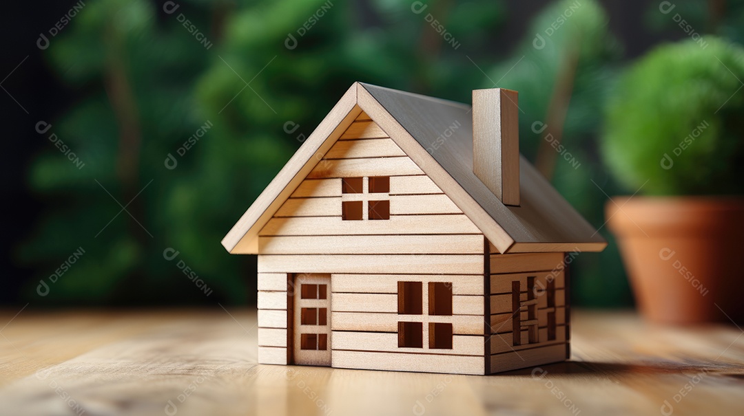 Casinha de madeira rústica sobre uma mesa