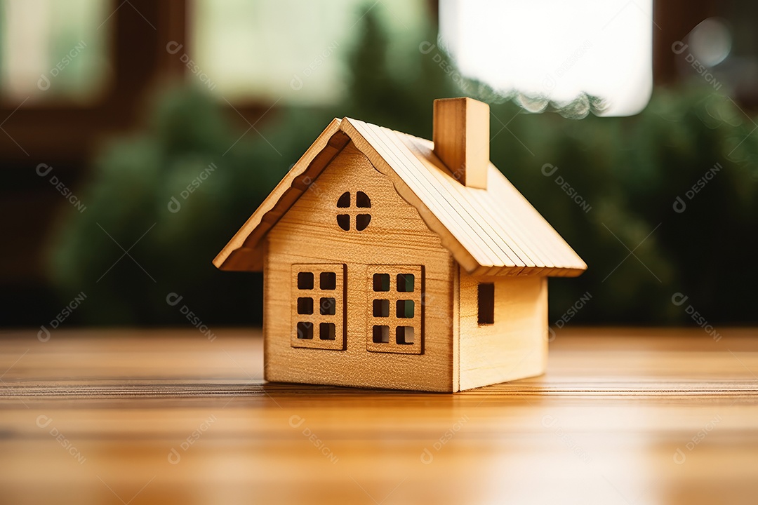 Casinha de madeira rústica sobre uma mesa