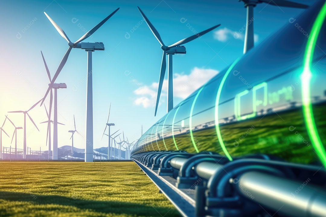 Turbina eólica convertendo o vento em eletricidade