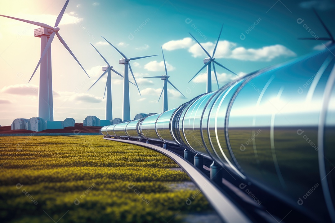 Turbina eólica convertendo o vento em eletricidade