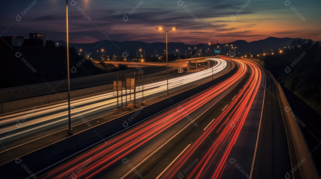 Rodovia com luzes a noite