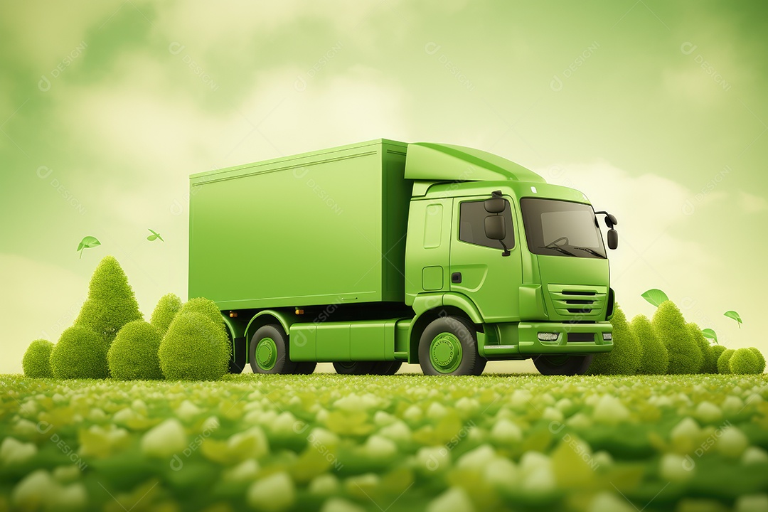 Caminhão de carga verde sobre fundo claro