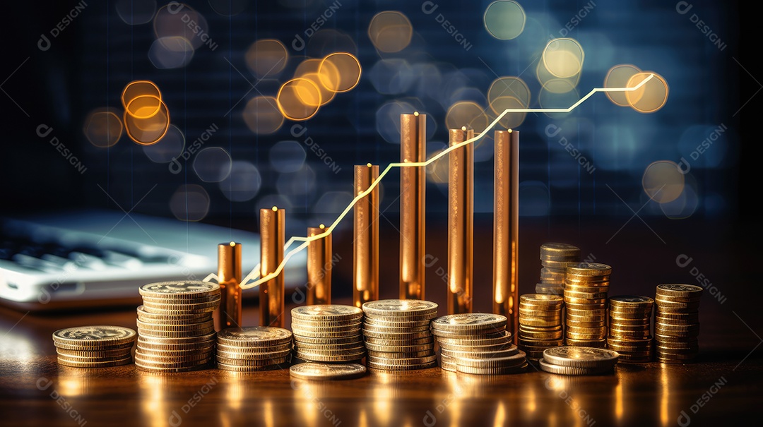 Gráfico com moedas de bitcoin crescimento no mercado de ações