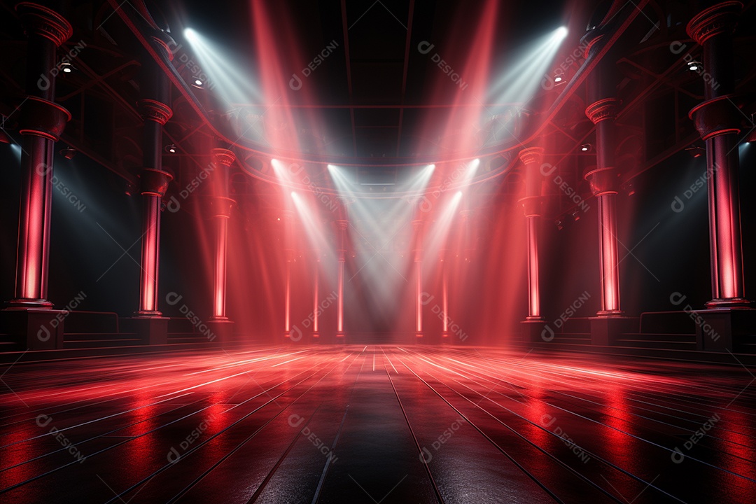 Pano de fundo com iluminação de holofotes vermelhos para imagem realista de fundo design ultra hd alto
