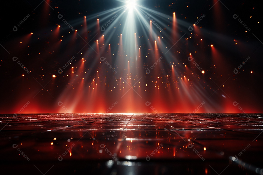 Pano de fundo com iluminação de holofotes vermelhos para imagem realista de fundo design ultra hd alto