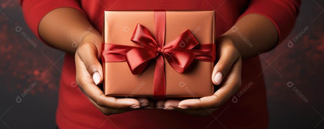 Mãos segurando uma linda caixa de presente vermelha