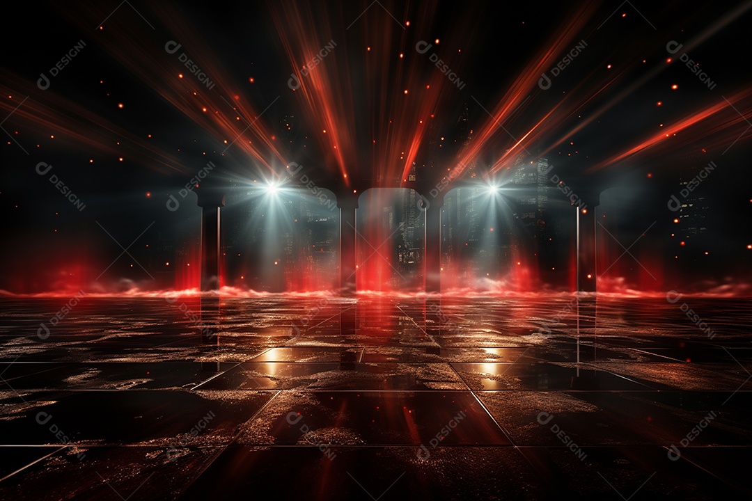Pano de fundo com iluminação de holofotes vermelhos para imagem realista de fundo design ultra hd alto