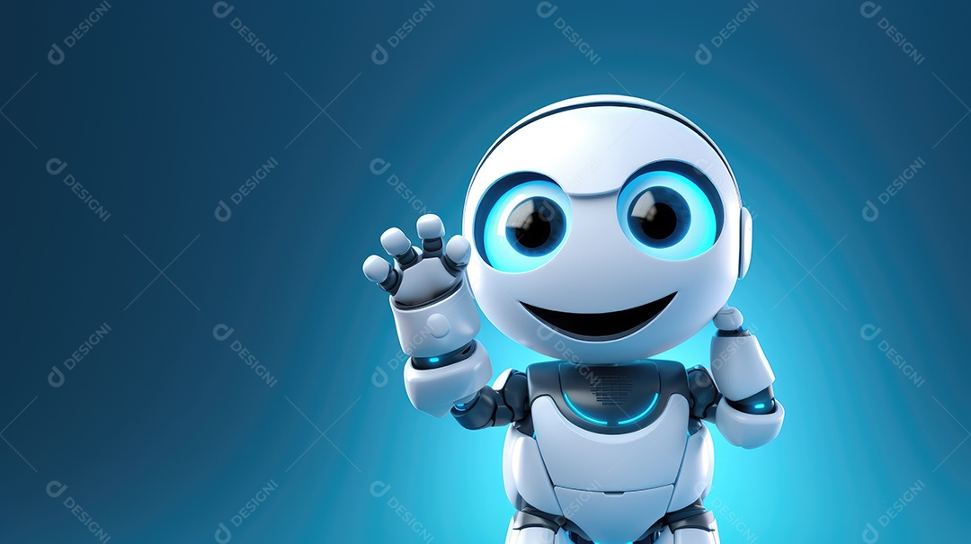 Um mini robô sobre fundo azul