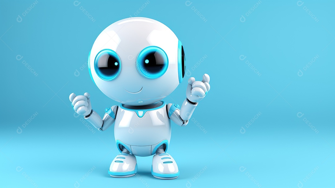 Um mini robô sobre fundo azul