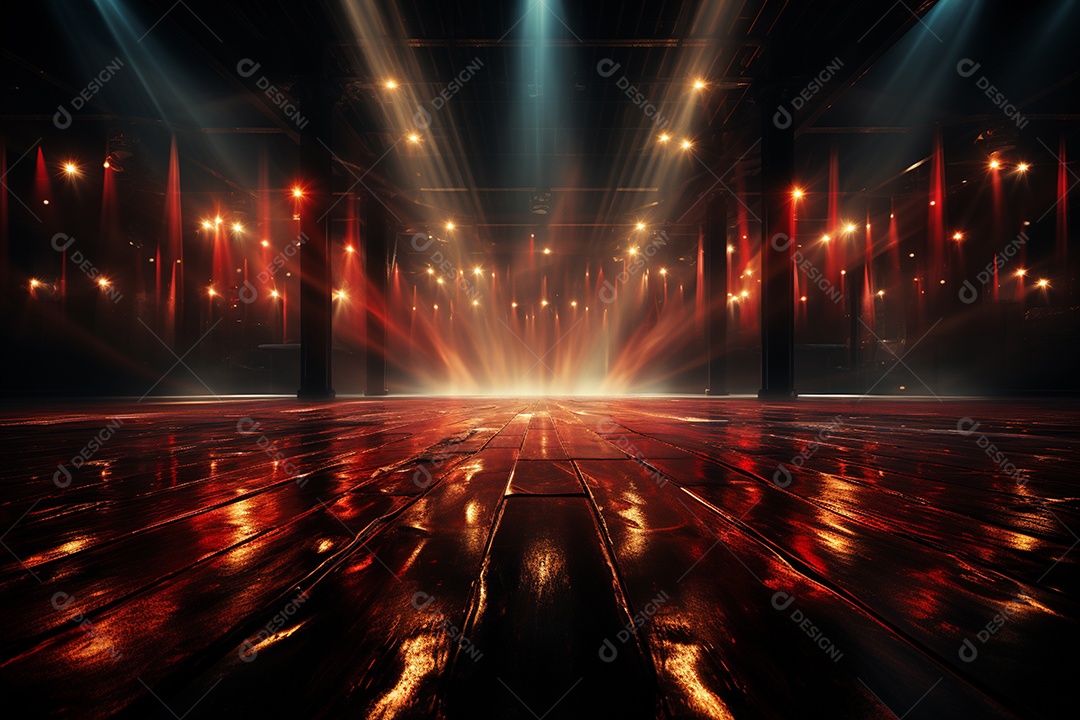 Pano de fundo com iluminação de holofotes vermelhos para imagem realista de fundo design ultra hd alto