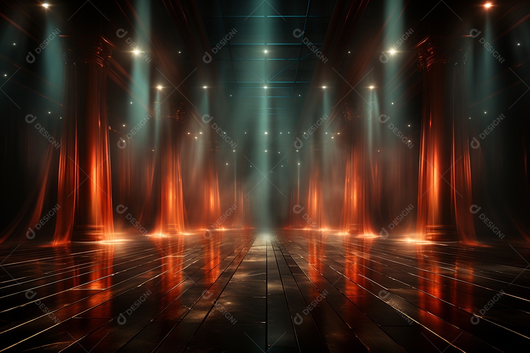 Pano de fundo com iluminação de holofotes vermelhos para imagem realista de fundo design ultra hd alto