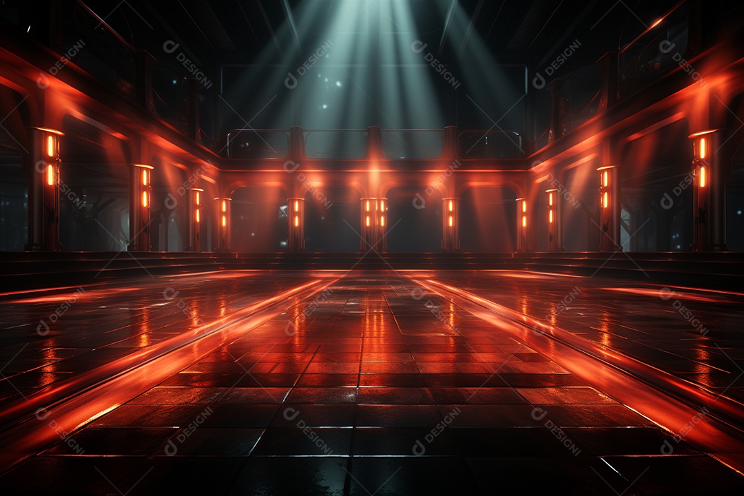 Pano de fundo com iluminação de holofotes vermelhos para imagem realista de fundo design ultra hd alto