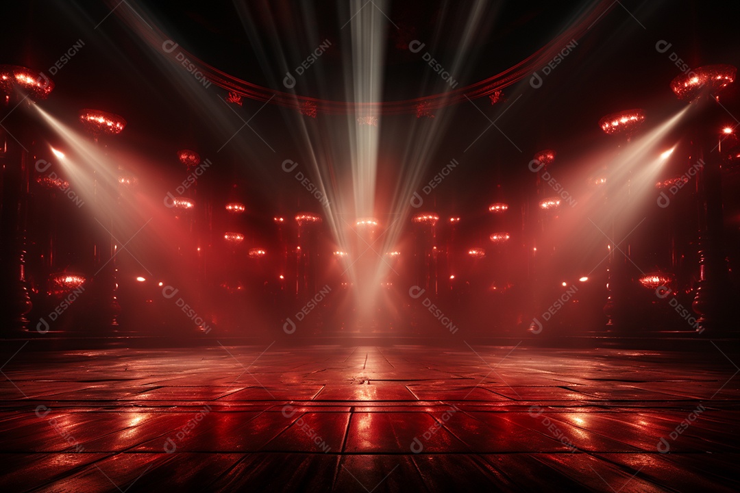 Pano de fundo com iluminação de holofotes vermelhos para imagem realista de fundo design ultra hd alto