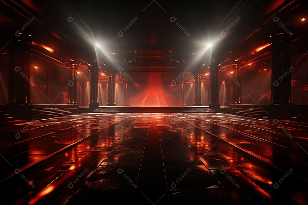 Pano de fundo com iluminação de holofotes vermelhos para imagem realista de fundo design ultra hd alto
