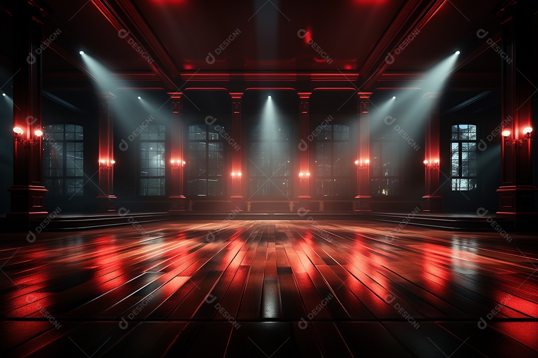 Pano de fundo com iluminação de holofotes vermelhos para imagem realista de fundo design ultra hd alto