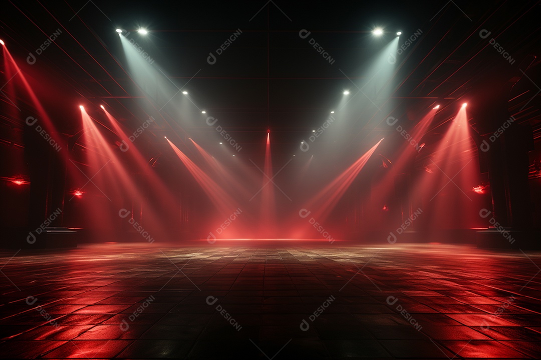 Pano de fundo com iluminação de holofotes vermelhos para imagem realista de fundo design ultra hd alto
