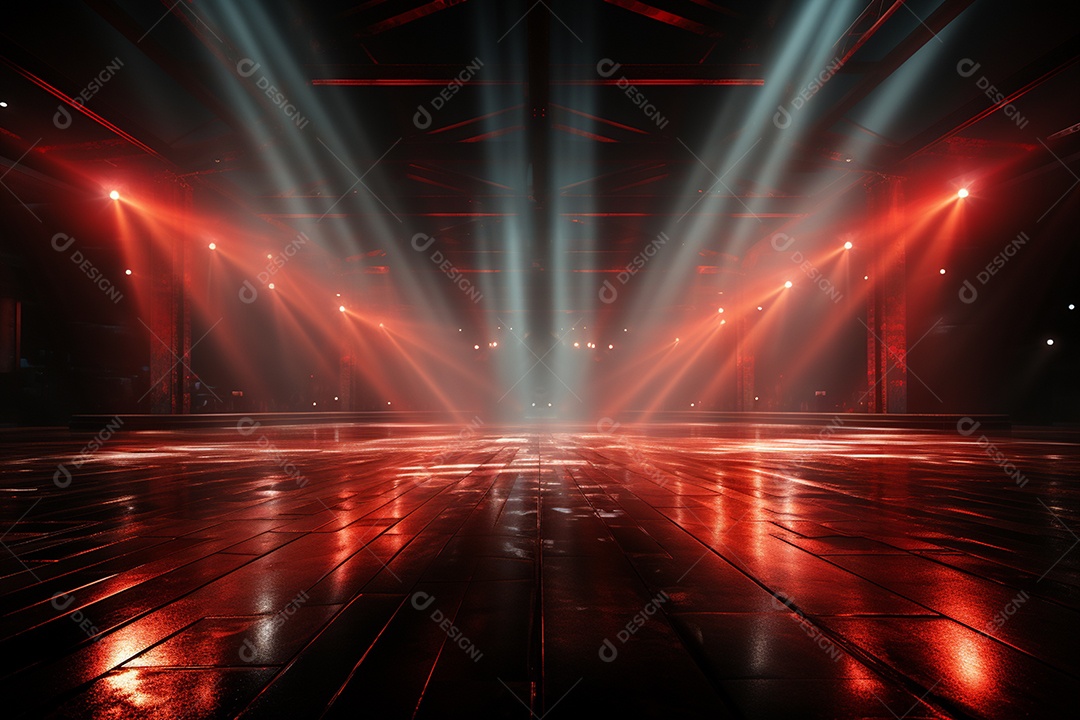 Pano de fundo com iluminação de holofotes vermelhos para imagem realista de fundo design ultra hd alto