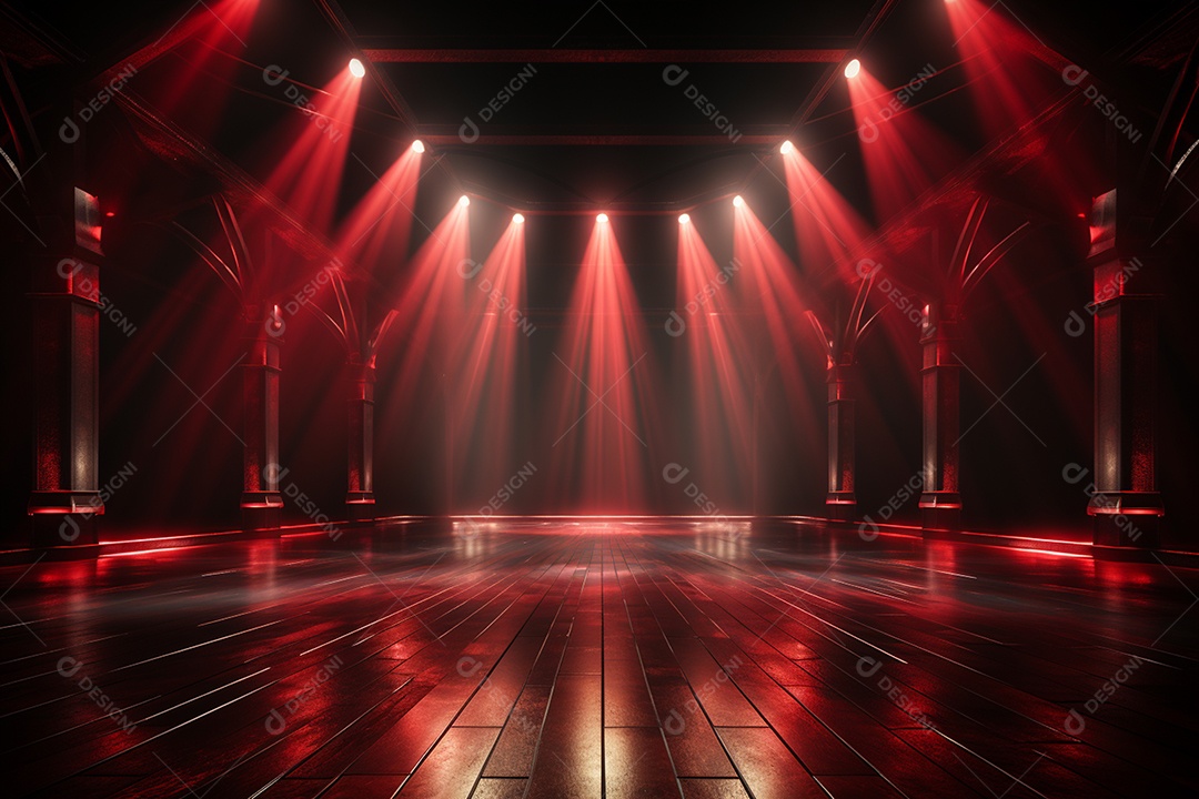 Pano de fundo com iluminação de holofotes vermelhos para imagem realista de fundo design ultra hd alto
