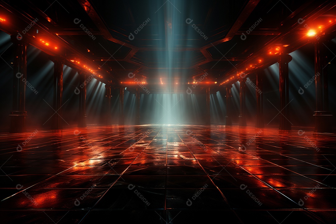Pano de fundo com iluminação de holofotes vermelhos para imagem realista de fundo design ultra hd alto